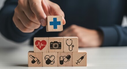 Building a foundation for health and wellness with medical icons