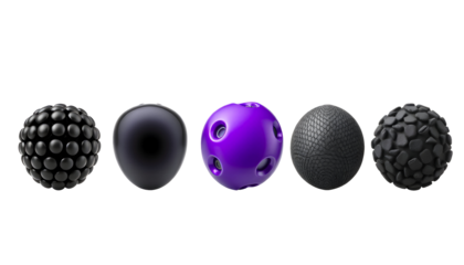 Five different textured spheres with a transparent background
