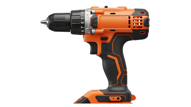 Best cordless drill driver power tool for diy projects and home improvement orange and black color on transparent background