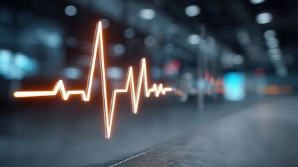 A glowing heartbeat line on a blurred background, symbolizing medical technology or life monitoring in a modern healthcare environment.