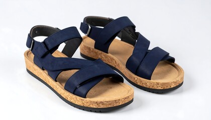 Navy Blue Sandals on White Background