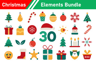 Festive Christmas Elements Bundle with Holiday Decorations and Icons for Design