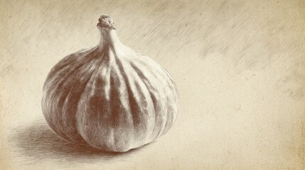 Obraz premium Sepia-toned still life of a whole fig with soft lines on textured backdrop