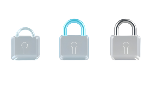 3D Padlocks Set on Transparent Background