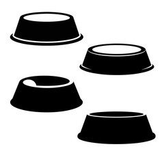 Simple Geometric Dog Bowl Silhouette, Vector Style, Black Flat Shape, Vector Set