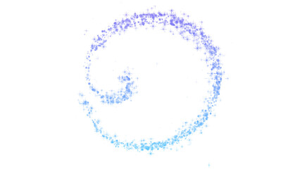 Spiral trail of blue and purple gradient sparkles. Isolated winter magic dust PNG clip art on a...