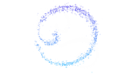 Spiral trail of blue and purple gradient sparkles. Isolated winter magic dust PNG clip art on a transparent background for a fantasy effect, technology logo, or festive design.