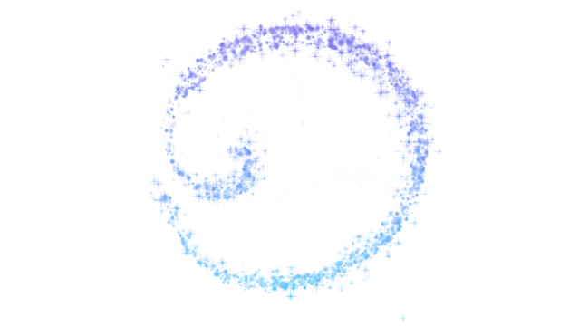 Spiral trail of blue and purple gradient sparkles. Isolated winter magic dust PNG clip art on a transparent background for a fantasy effect, technology logo, or festive design.