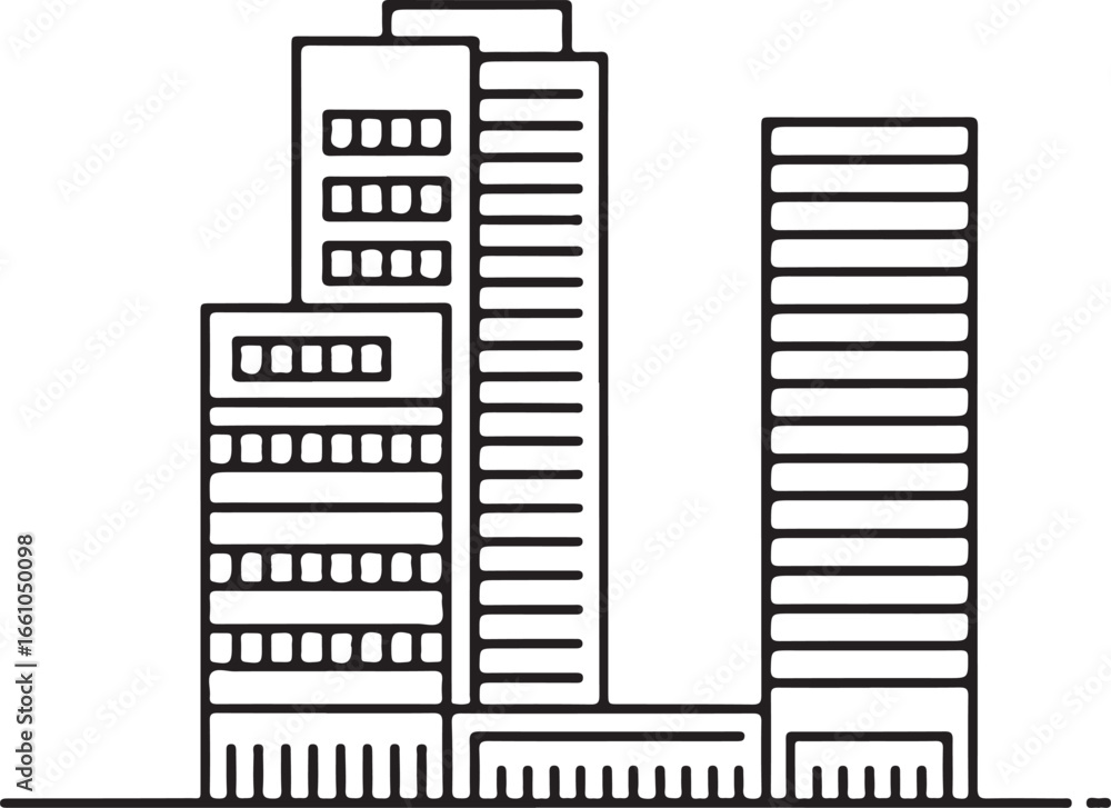 Poster modern cityscape architecture with tall buildings and distinctive design elements