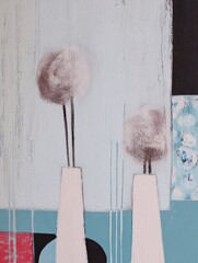 Abstract floral still life, pastel hues, modern art, textured background, home decor