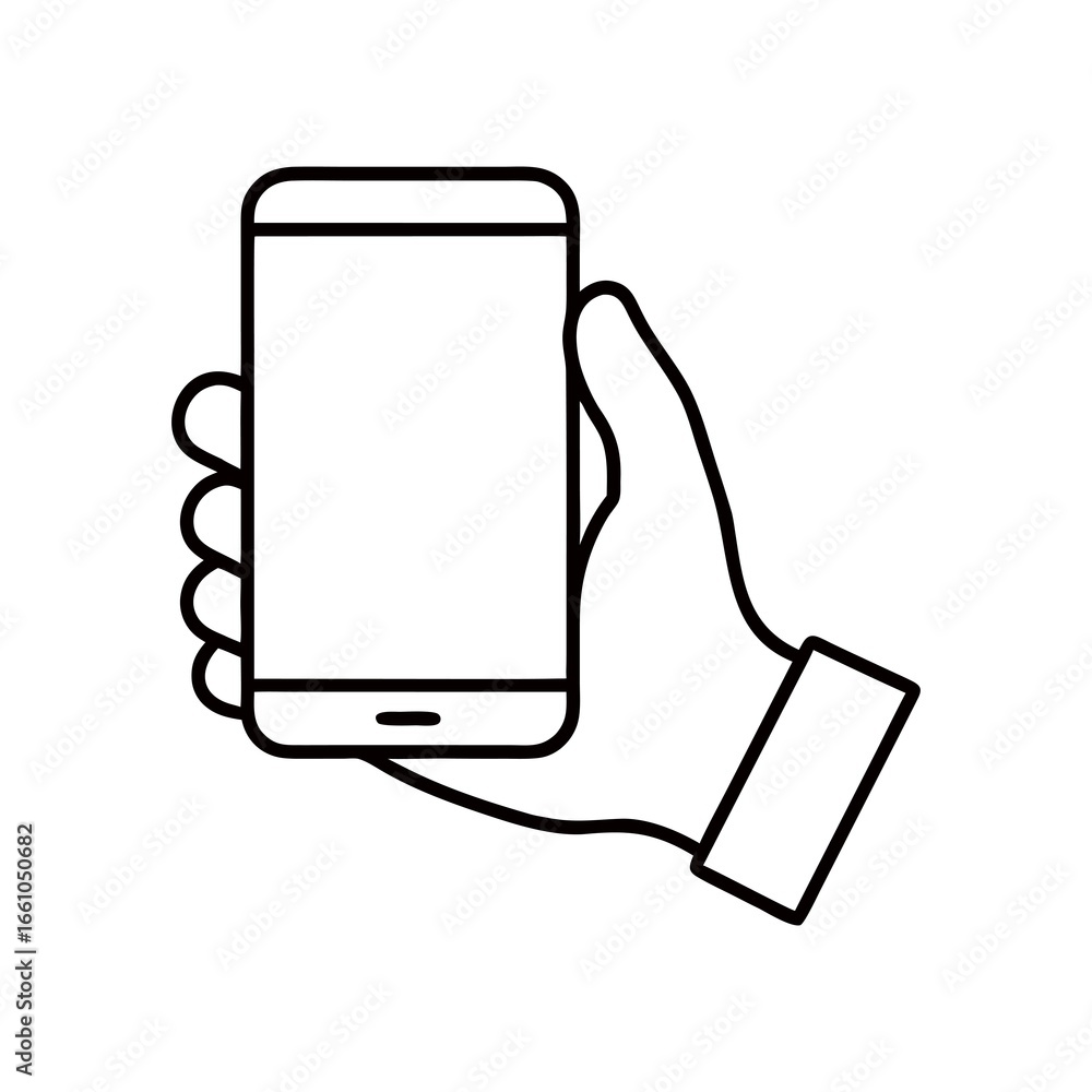 Poster hand holding smartphone with blank screen minimalist vector illustration for mobile technology and c