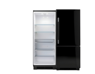 Black Modern Refrigerator with Open Door