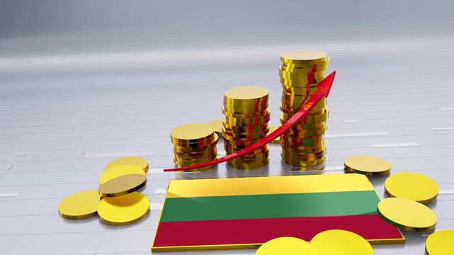 Lithuania Flag With Finance Growth Gold Coins Chart and Arrow