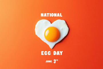Heart shaped fried egg celebrates national egg day on orange background