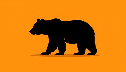 Stylized black bear silhouette walking against a solid orange background graphic