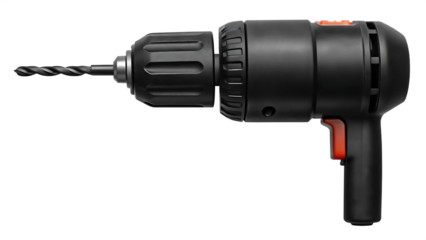 Corded drill with orange accents isolated on a transparent background tool power tool