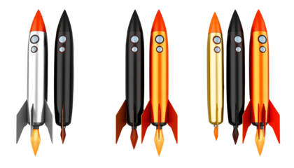 Rocket Ship Collection Silver Black Gold and Orange Spacecrafts