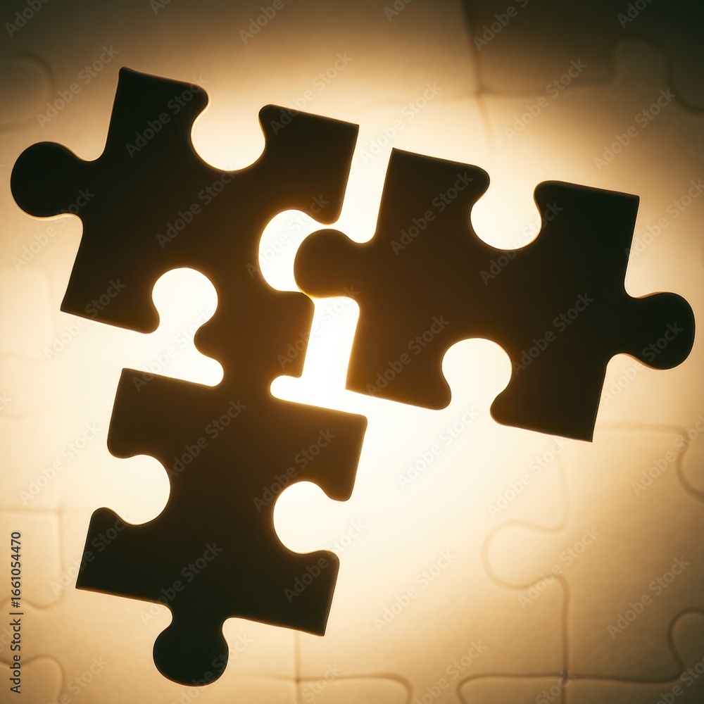Poster close-up view of black puzzle pieces on a soft background, symbolizing problem-solving and connectio