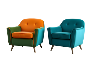 Pair of modern accent armchairs in vibrant colors