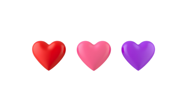Three Heart-Shaped Objects on Transparent Background
