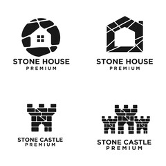 Stone House and Stone Castle Logo Design Set, Architecture and Real Estate Branding Icons