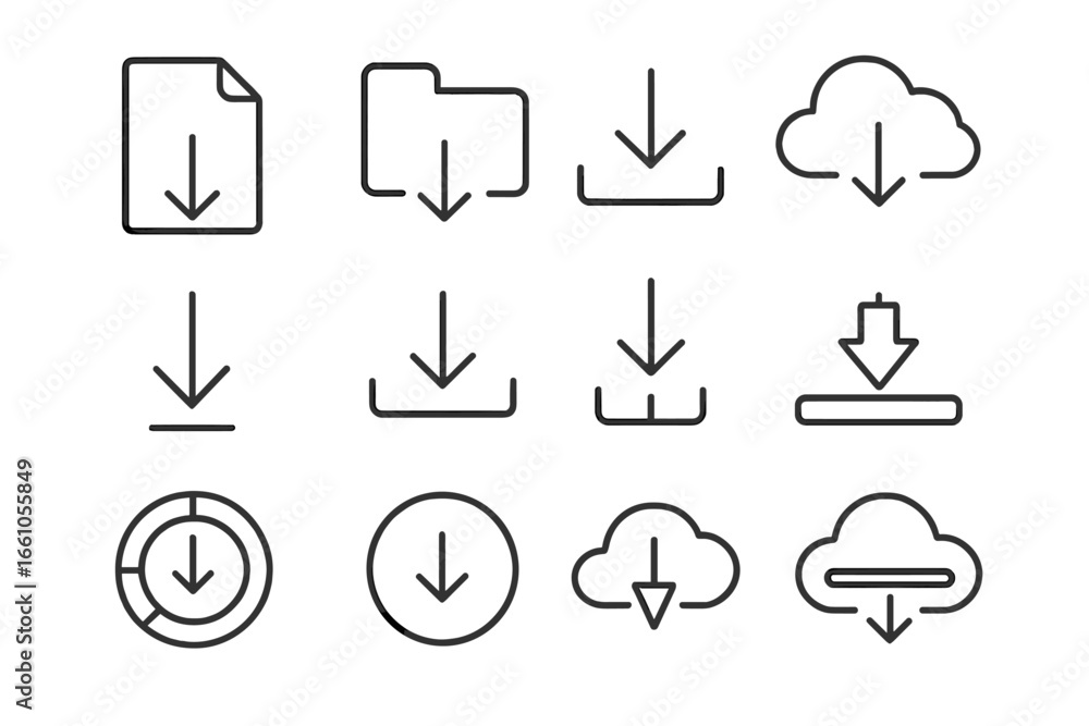 Aufkleber download icon set. simple line art pictogram collection. ui ux web graphic design elements. vector f