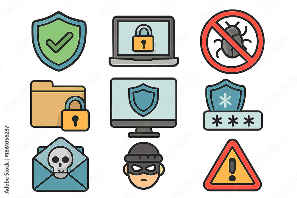 Poster collection of cybersecurity icons for online threats and data protection. vector concepts for intern