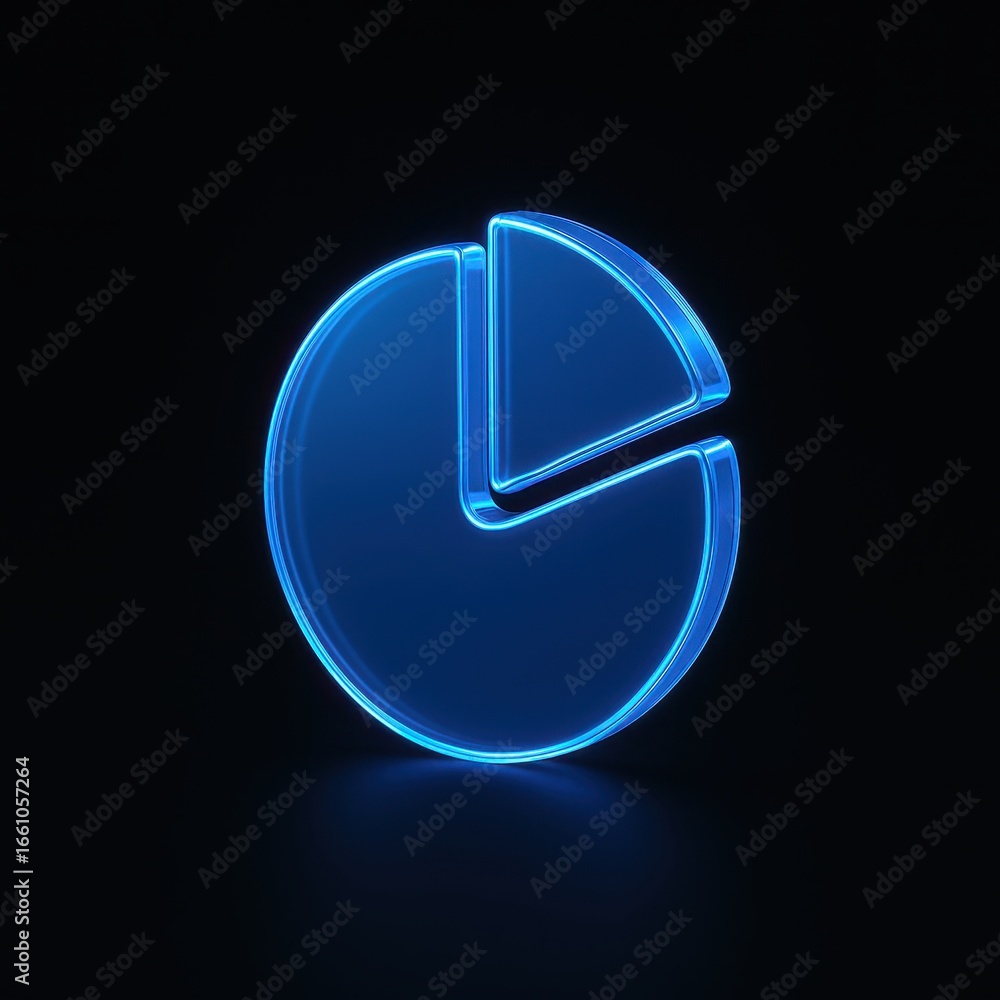 Poster glow effect chart icon glowing in blue neon light on black background for modern data visualization 