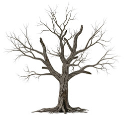 Fototapeta premium Bare Winter Tree with Exposed Roots Isolated on White Background
