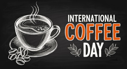 Celebrating international coffee day with chalkboard art design