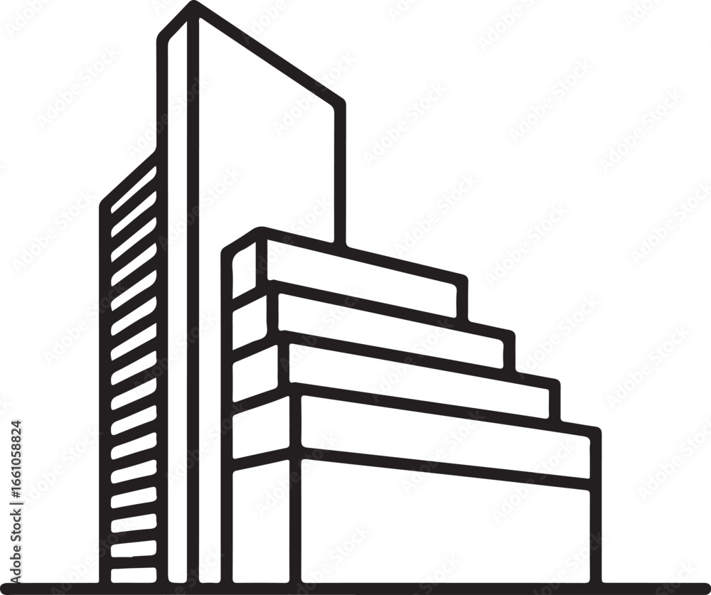 Aufkleber modern office building outline architectural design simple geometric structure representation
