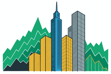 Obraz premium Abstract financial graphs ascending like skyscrapers.