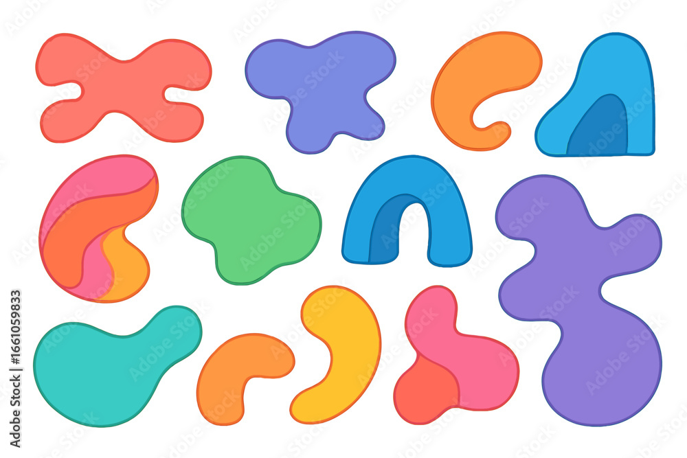 Aufkleber set of colorful abstract liquid shapes. collection of modern fluid amoeba blobs with smooth curves. 