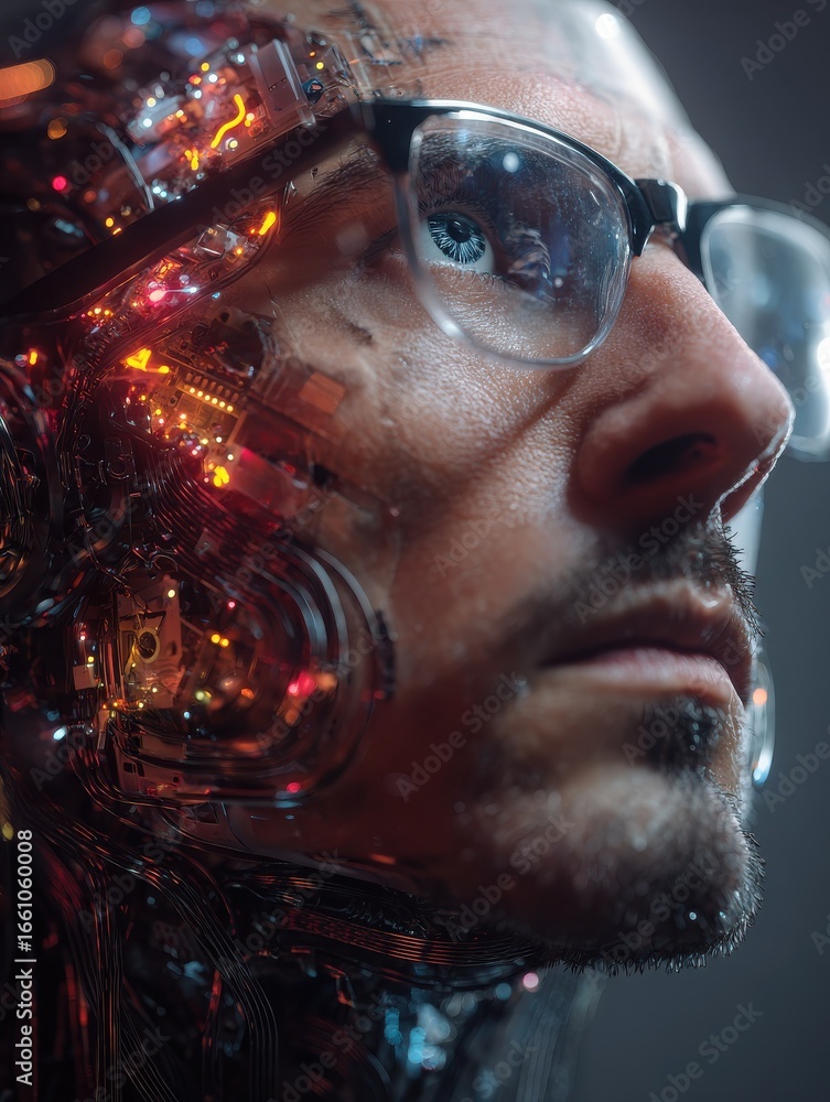 Poster futuristic programmer in a digital workspace