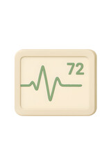 3d icon of heart rate monitor displaying a steady 72 beats per minute isolated on transparent background