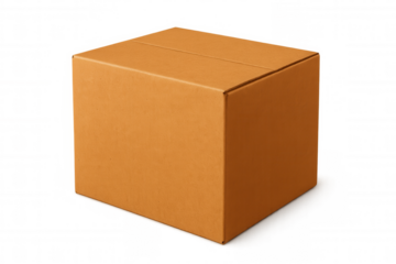Closed brown cardboard box isolated on transparent background, ideal for shipping and e-commerce visuals
