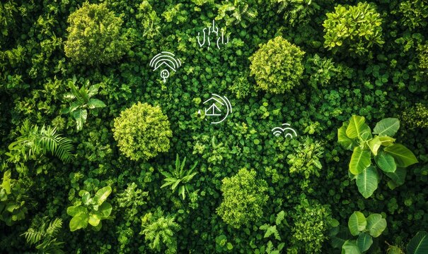 Greening for a sustainable future, highlighting environmental conservation initiatives aimed at reducing carbon footprints through forestation and carbon capture efforts, Generative AI