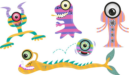 Cute scary one-eyed Monsters concept vector