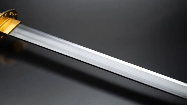 Detailed Close Up of a Red and Gold Katana Sword with Dragon Design on a Black Background Featuring Intricate Details and Traditional Japanese Craftsmanship