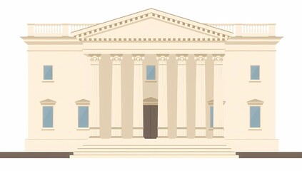 Obraz premium Parliament Building Minimalist. An illustration design of a generic parliament building with classic columns, representing governance and democratic institutions, minimal and clean style.