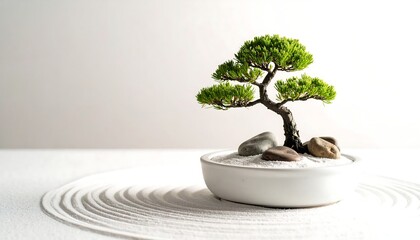 Miniature Bonsai Tree on Zen Garden