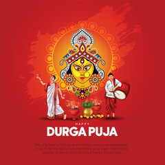 indian God durga in Happy Durga Puja Subh Navratri background. vector illustration