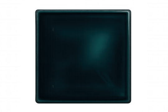 Teal-colored screen with soft rounded edges, floating on transparent surface for showcasing digital content