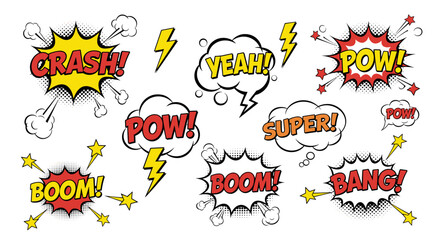 Dynamic comic book action words and sound effects for bold graphic designs and creative projects