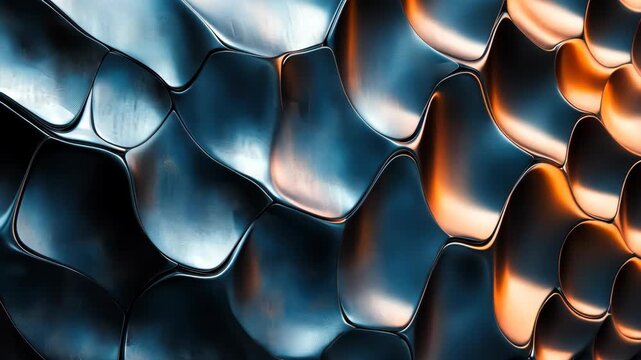 Abstract Metallic Cell Structure with Blue and Orange Hues.