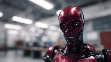 An industrial robot with facial recognition scanning in a tech focused lab