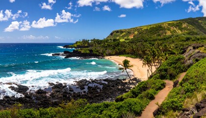 Fototapeta premium Panoramic beach view of a tropical paradise