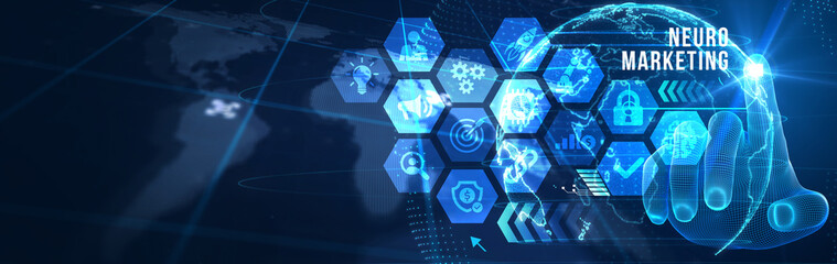 Neuromarketing. Sales and advertising marketing strategy concept. Business, Technology, Internet and network concept. 3d illustration