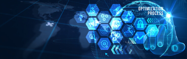 Optimization Software Technology Process System Business concept. Business, Technology, Internet and network concept. 3d illustration