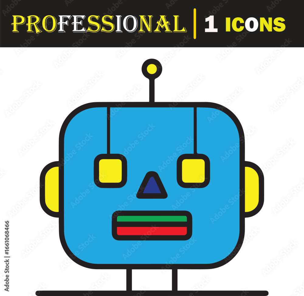 Aufkleber illustration of a friendly robot head with a square face, representing artificial intelligence and a